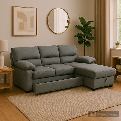 Sala seccional con sofá cama y almacenaje Tessaro