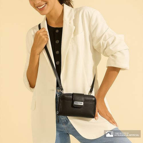 Billetera zip around Nautica color negro para mujer