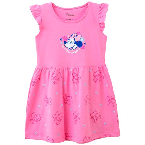 Vestido rosado con estampado Minnie Mouse para niña