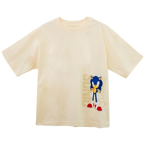 Camiseta beige con estampado Sonic para niño