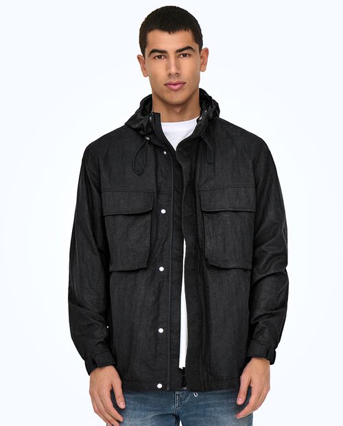 Chaqueta impermeable Only and Sons negra heather para hombre