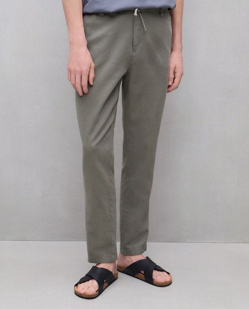 Pantalón chino de lino Easy Wear verde olivo heather para hombre