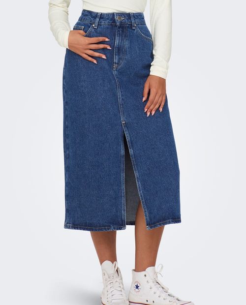Falda Only midi denim de cintura alta para mujer