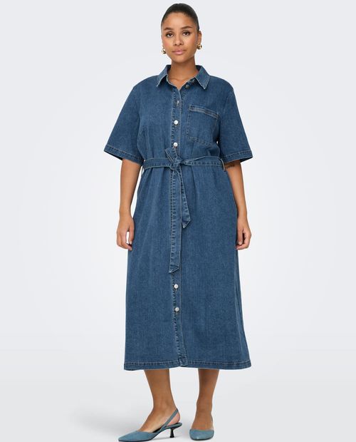 Vestido Only Carmakoma midi denim manga 3/4 para mujer