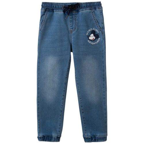 Pantalón azul lavado con bordado de Mickey Mouse para niño