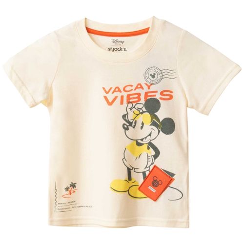Camiseta beige estampada de Mickey Mouse para niño