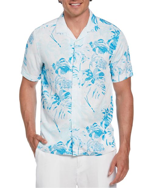 Guayabera regular fit Cubavera celeste estampado hojas para hombre