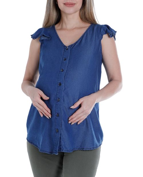 Blusa maternal Sabrina casual denim sin mangas para mujer