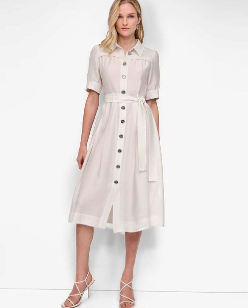 Vestido DKNY midi beige mangas cortas para mujer