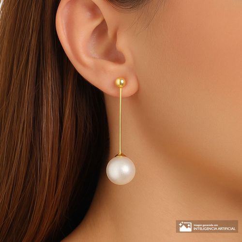 Aretes largos de perla color dorado para mujer