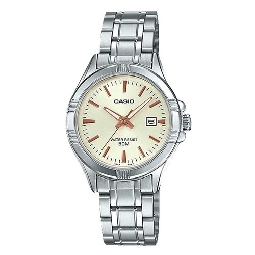 Reloj Casio análogo de acero inoxidable plateado para mujer
