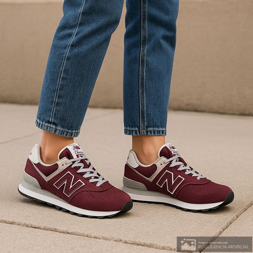 Zapato New Balance 574 deportivo casual color vino para mujer