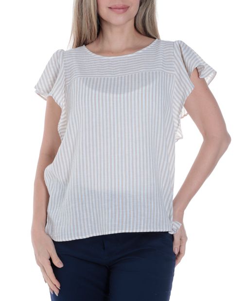 Blusa Sabrina formal rayada manga corta para mujer