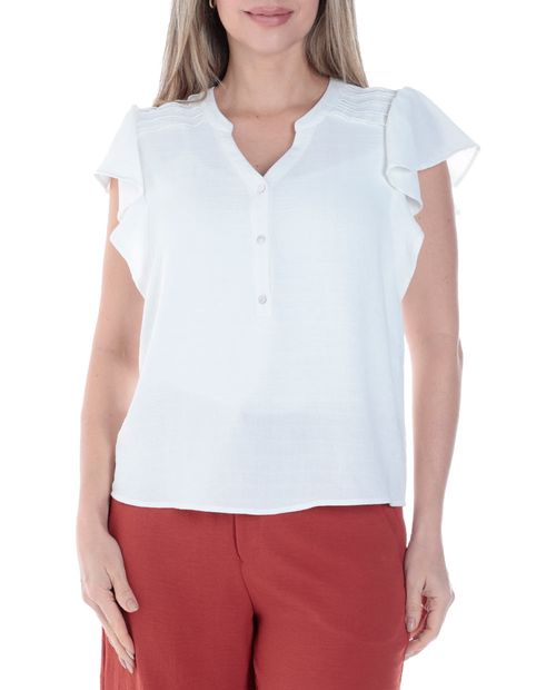 Blusa Sabrina formal blanca manga corta para mujer
