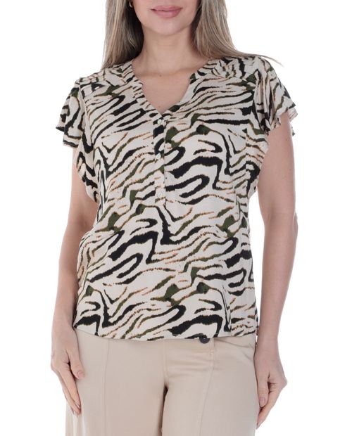 Blusa Sabrina formal estampada manga corta para mujer