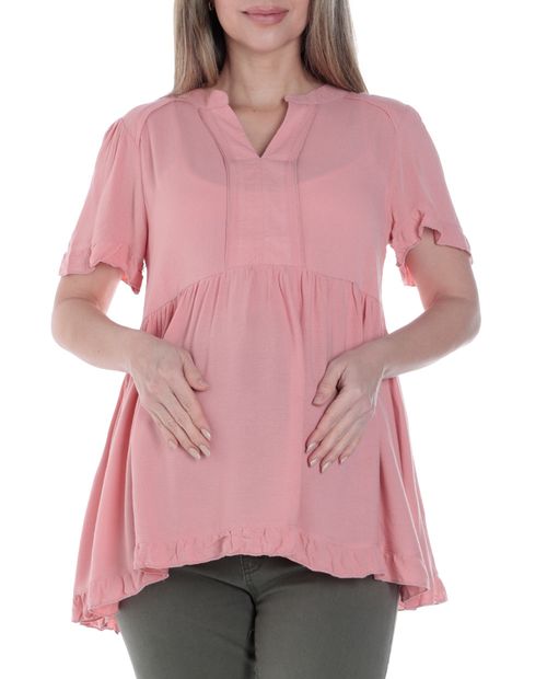 Blusa maternal Sabrina casual rosada manga corta para mujer