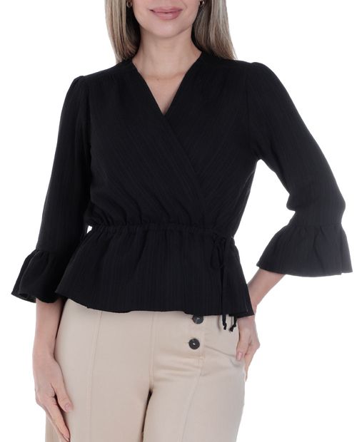 Blusa Sabrina peplum negra manga 3/4 para mujer