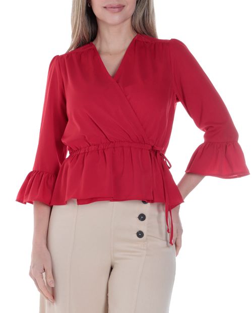 Blusa Sabrina peplum roja manga 3/4 para mujer