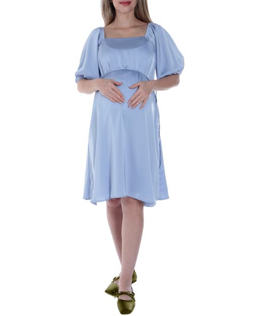Vestido maternal Sabrina formal celeste manga 3/4 para mujer