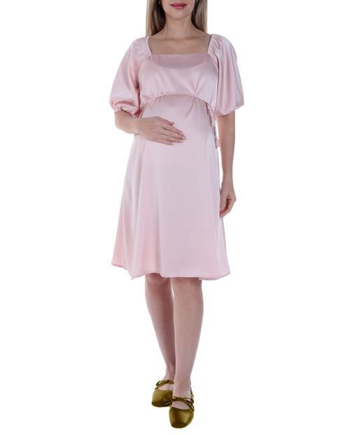Vestido maternal Sabrina formal rosado manga 3/4 para mujer