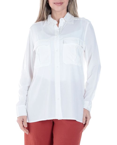 Blusa Nicolle camisera blanca manga larga para mujer