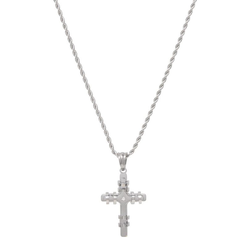 104933231-Cadena-con-dije-de-cruz-de-acero-inoxidable-plateado-2mm-24--para-hombre