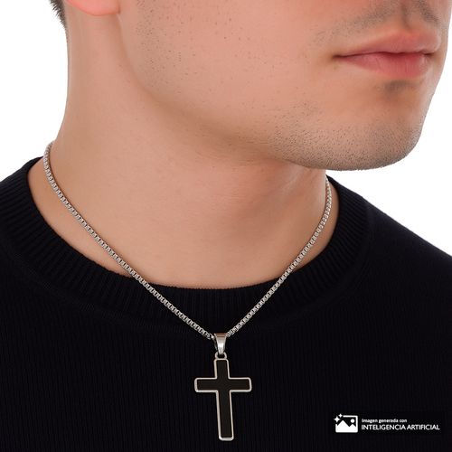 Cadena con dije de cruz de acero inoxidable plateado 2mm-18" para hombre