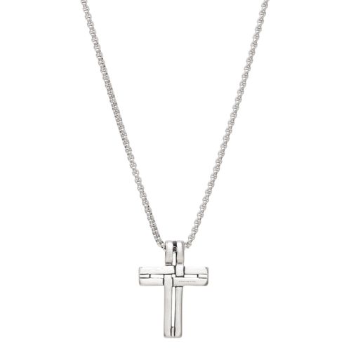 Cadena con dije de cruz de acero inoxidable plateado 2mm-18" para hombre