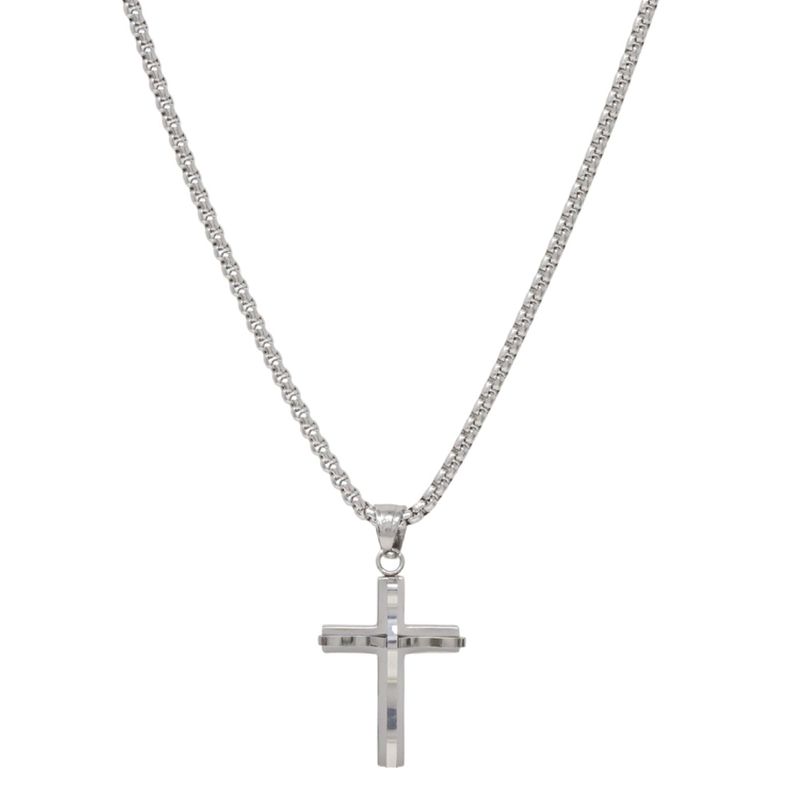104933235-Cadena-con-dije-de-cruz-de-acero-inoxidable-plateado-2mm-24--para-hombre
