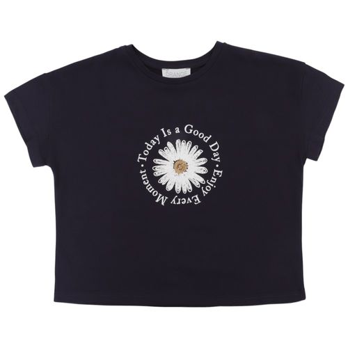 Blusa azul con bordado para niña