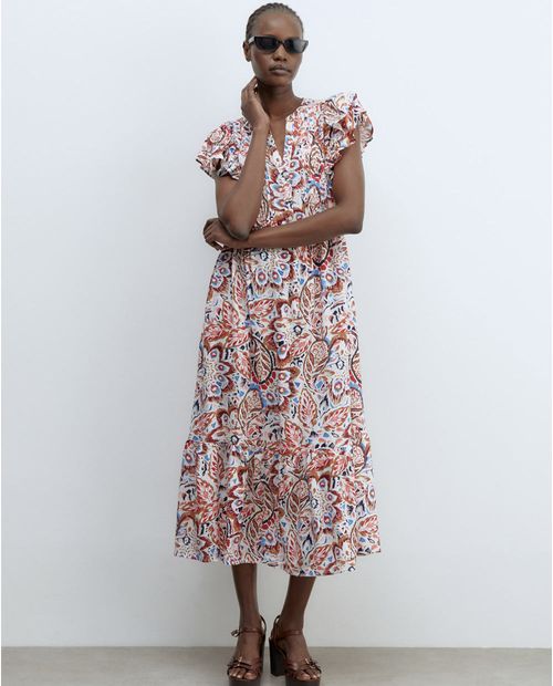 Vestido Sfera midi estampada manga corta para mujer