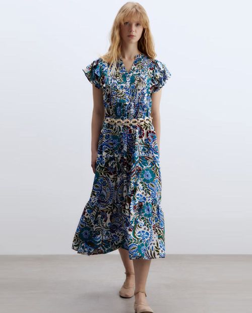 Vestido Sfera midi estampada manga corta para mujer