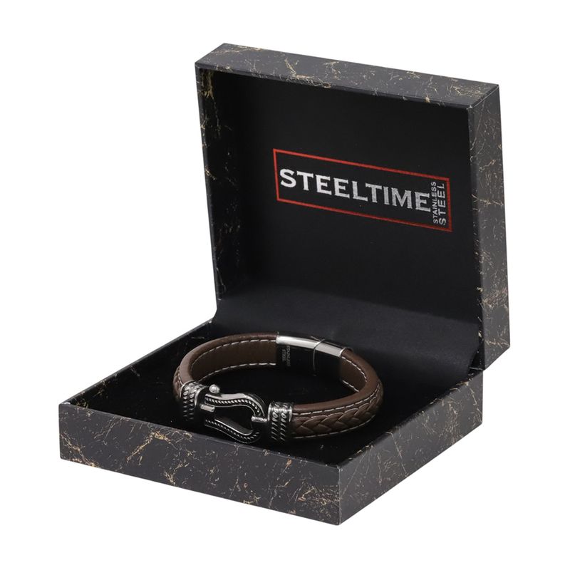 104933219-Brazalete-de-herradura-Steeltime-color-marron-de-acero-inoxidable-para-hombre