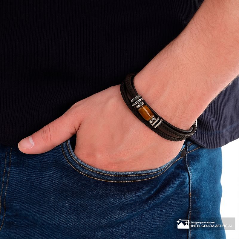 104933220-Brazalete-de-piel-Steeltime-en-color-negro-de-acero-inoxidable-para-hombre