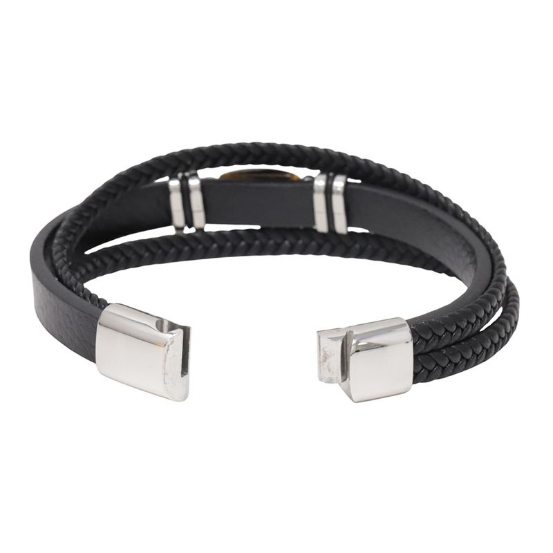 104933220-Brazalete-de-piel-Steeltime-en-color-negro-de-acero-inoxidable-para-hombre
