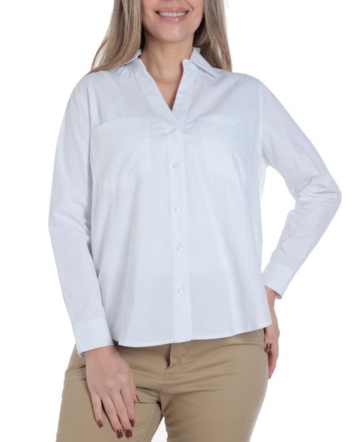Blusa Nicolle camisera blanca manga larga para mujer