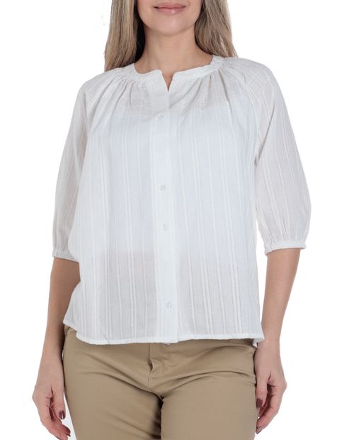 Blusa Nicolle casual blanca manga 3/4 para mujer