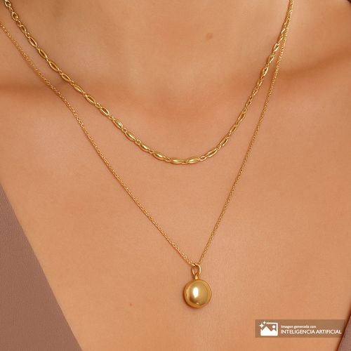 Collar doble de acero inoxidable con enchape de oro 18k 4mm-18" para mujer