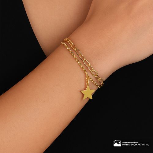 Pulsera de acero inoxidable con enchape de oro de 18k 7mm-9" para mujer