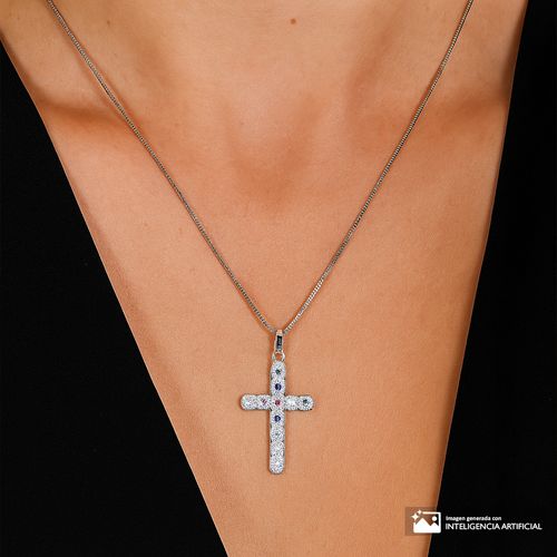 Collar de cruz con enchape de oro blanco de 18k 1mm-18" para mujer