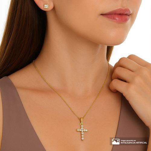 Set de aretes y dije de cruz chapado en oro de 18k para mujer