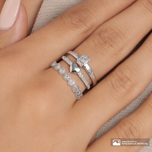 Set de 3 anillos con enchape de oro blanco 18k para mujer