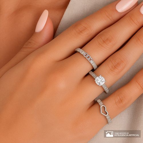 Set de 3 anillos con enchape de oro blanco 18k para mujer