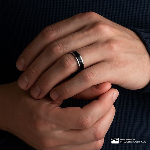 Anillo de acero inoxidable bicolor para hombre