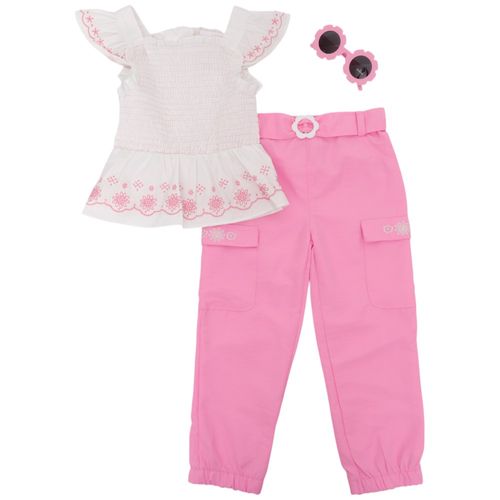 Conjunto de 3 piezas bicolor con bordado para niña