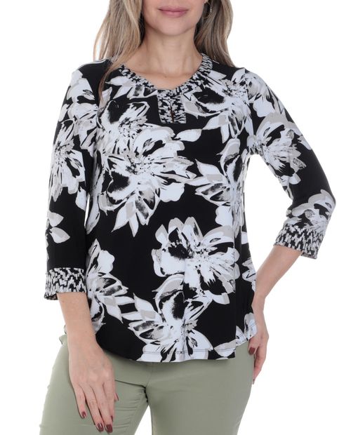 Blusa Kasper Separates formal estampada manga 3/4 para mujer