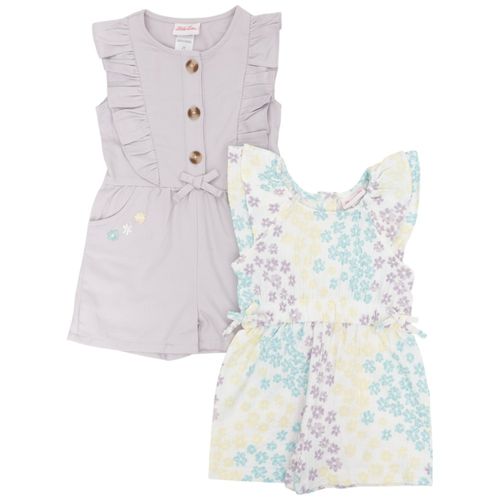 Set de 2 rompers bicolor con estampado floral para niña