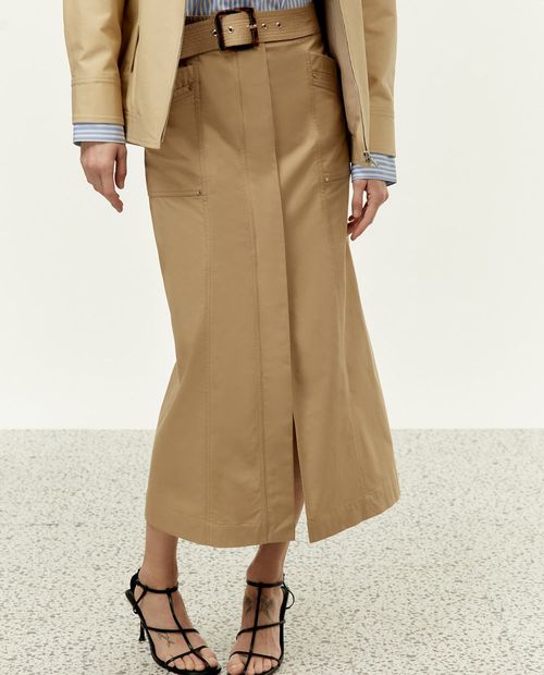 Falda Sfera midi beige de cintura alta para mujer