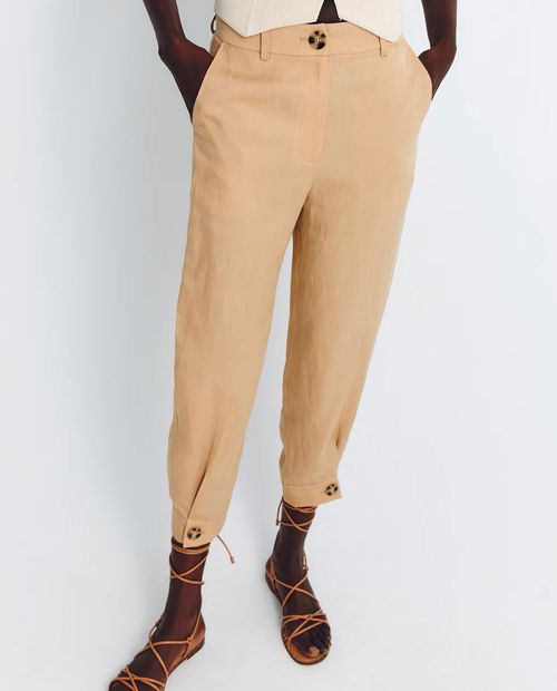 Pantalón Sfera capri beige de cintura alta para mujer