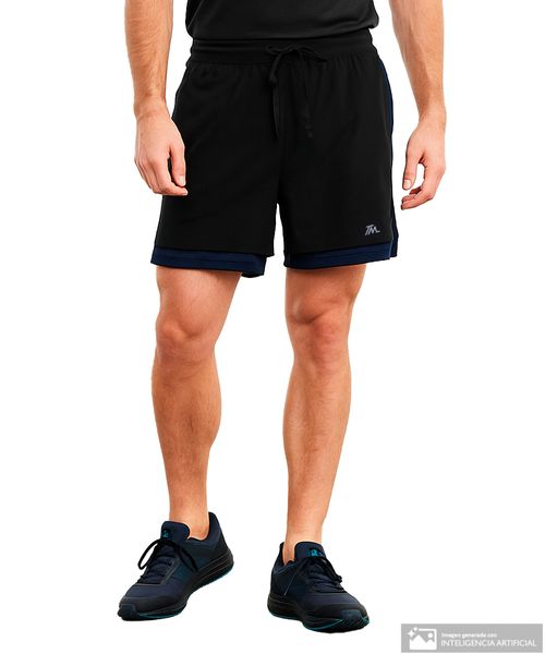 Short deportivo Teammate 2 en 1 negro sólido para hombre
